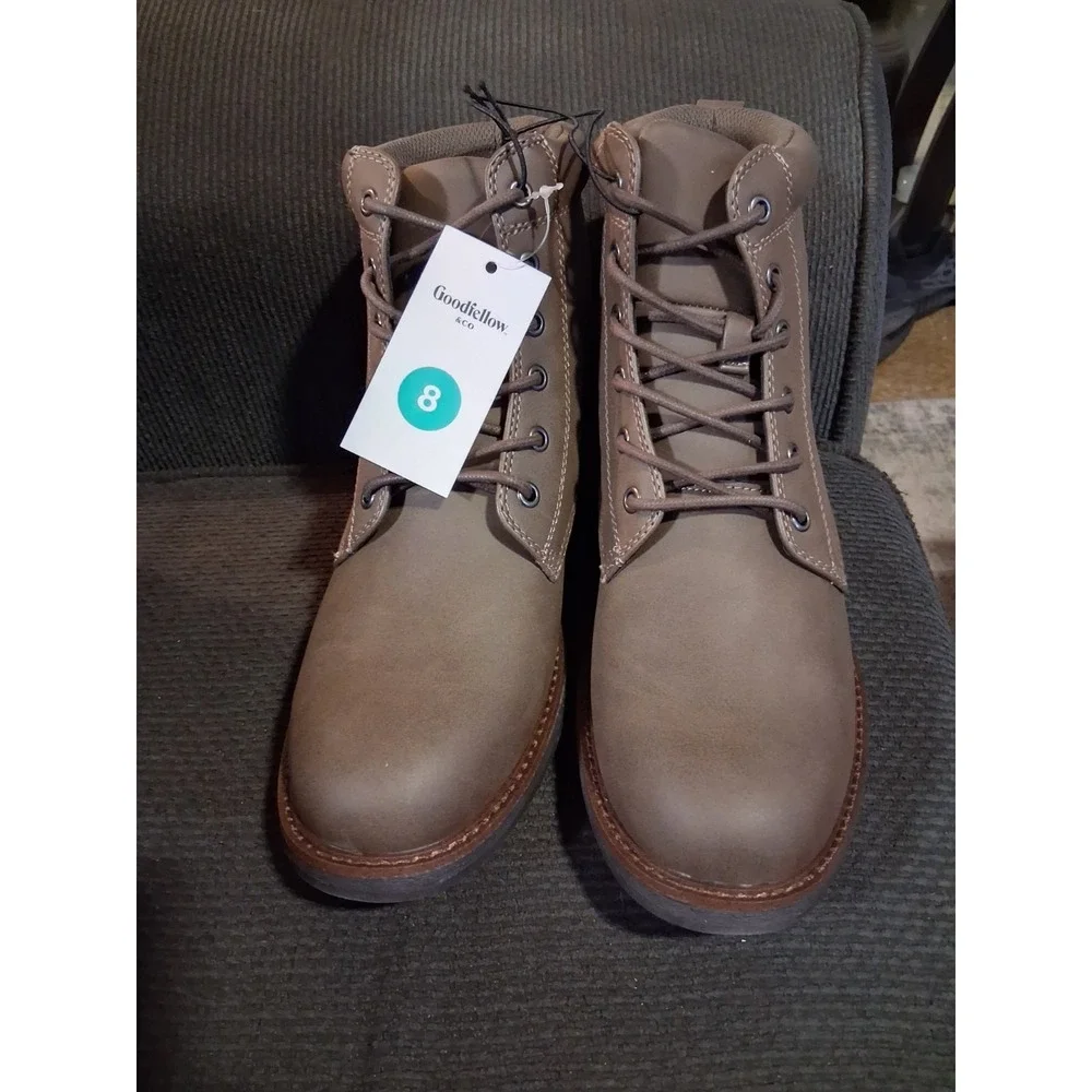 Goodfellow And Co Men's Jeffrey Combat Boots Brown 8‎ Lace-Up, Faux